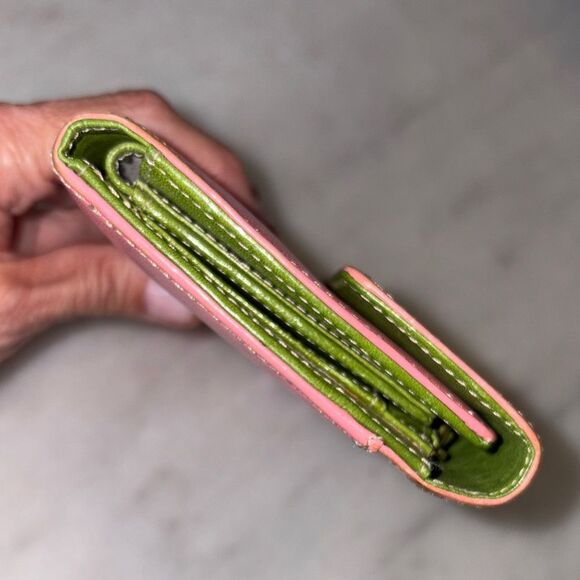 Kate Spade Wallet Leather Bifold Envelope Style Pink & Green Wallet - Picture 7 of 16